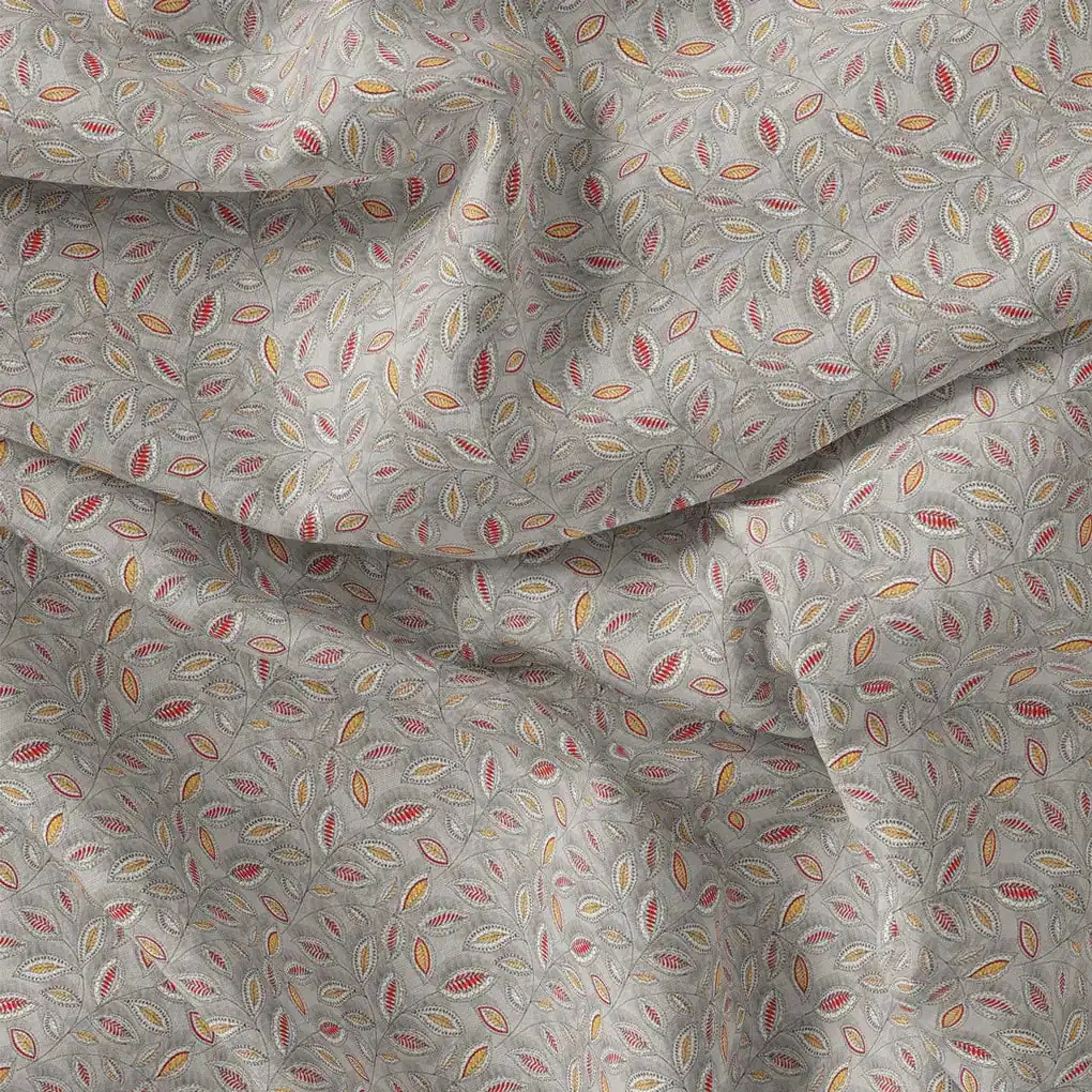 Gray Leaves Pashmina Printed Fabric - Image 4