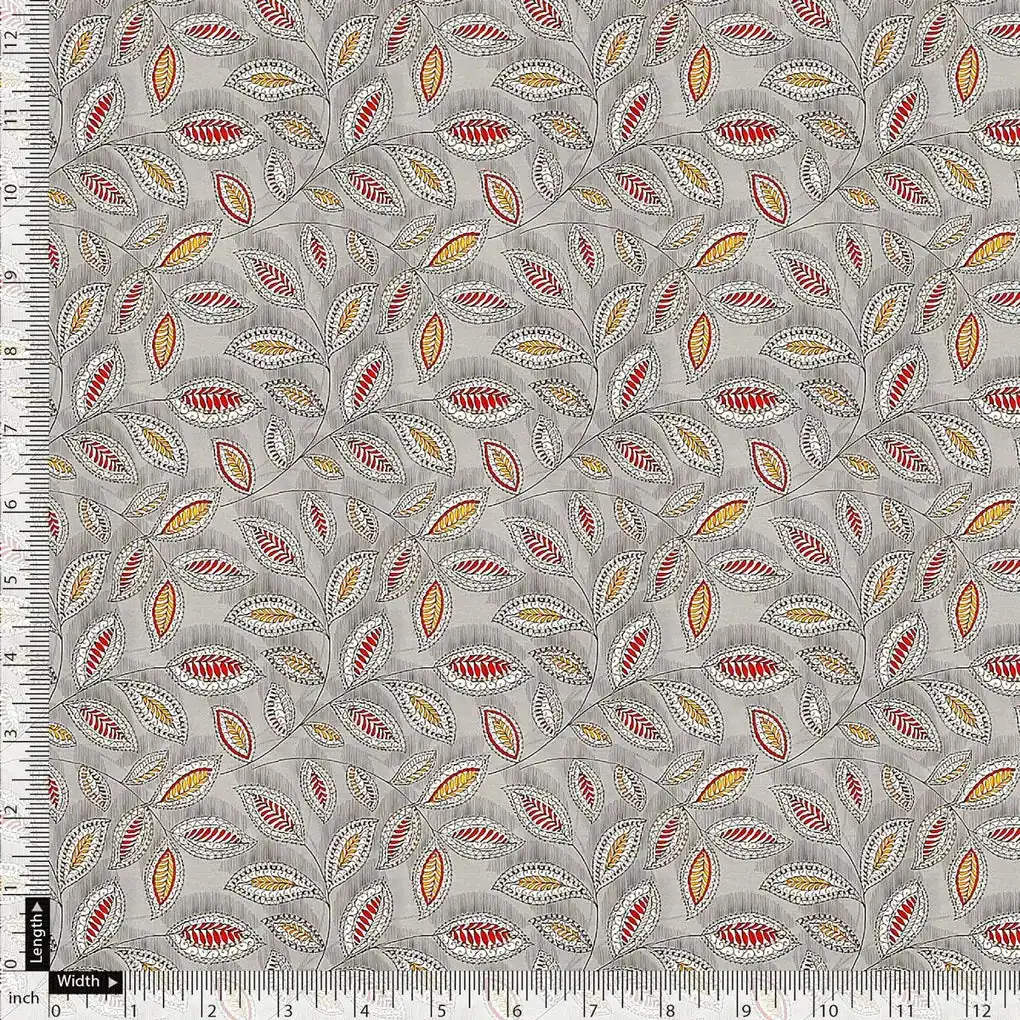 Gray Leaves Pashmina Printed Fabric - Image 5
