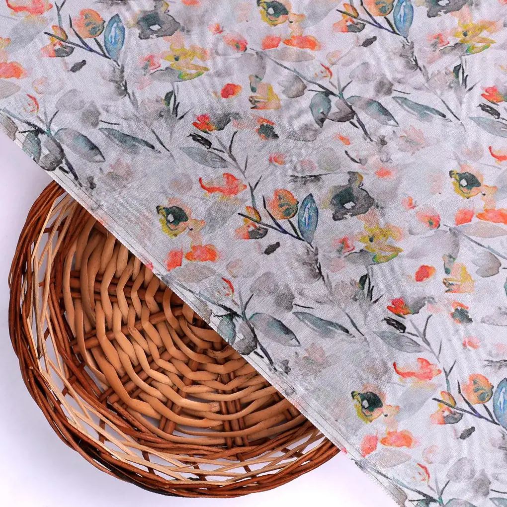 Ivory Leaves Pure Muslin Printed Fabric Material - Image 2
