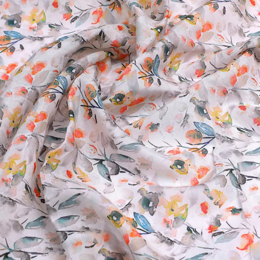 Ivory Leaves Pure Muslin Printed Fabric Material - Image 3