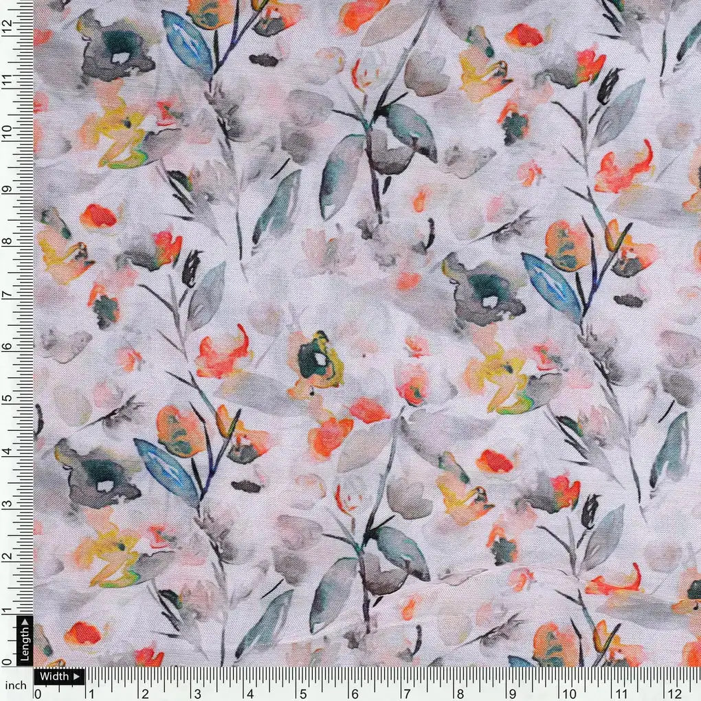 Ivory Leaves Pure Muslin Printed Fabric Material - Image 4