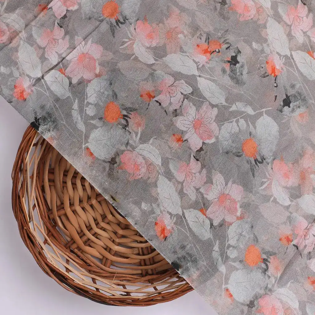 Light Pink Floral Pure Muslin Printed Fabric Material - Image 2