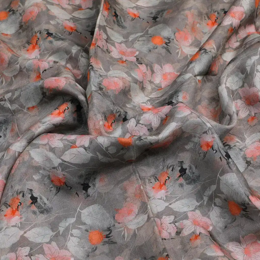 Light Pink Floral Pure Muslin Printed Fabric Material - Image 3