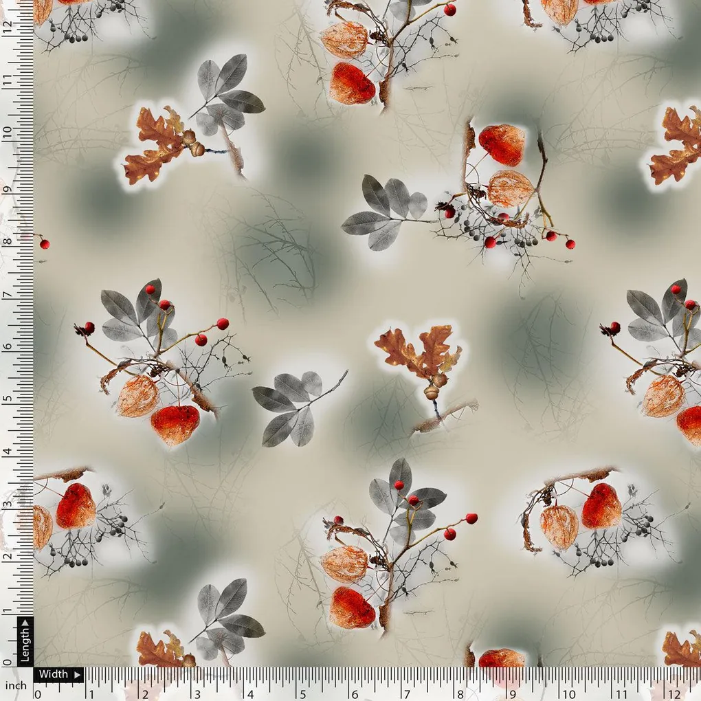Gray Leaves Silk Crepe Printed Fabric - Image 5