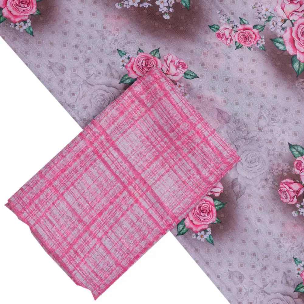 Gray Mul Cotton Printed Unstitched Fabric Set (5 Meter Set) - Image 2