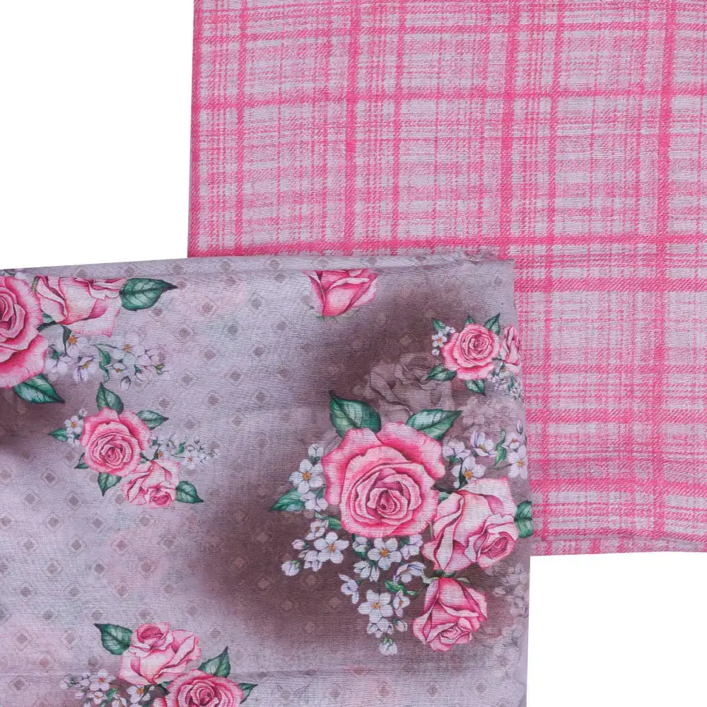 Gray Mul Cotton Printed Unstitched Fabric Set (5 Meter Set) - Image 3