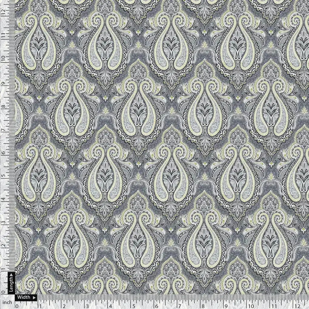 Gray Paisley Pashmina Printed Fabric - Image 5