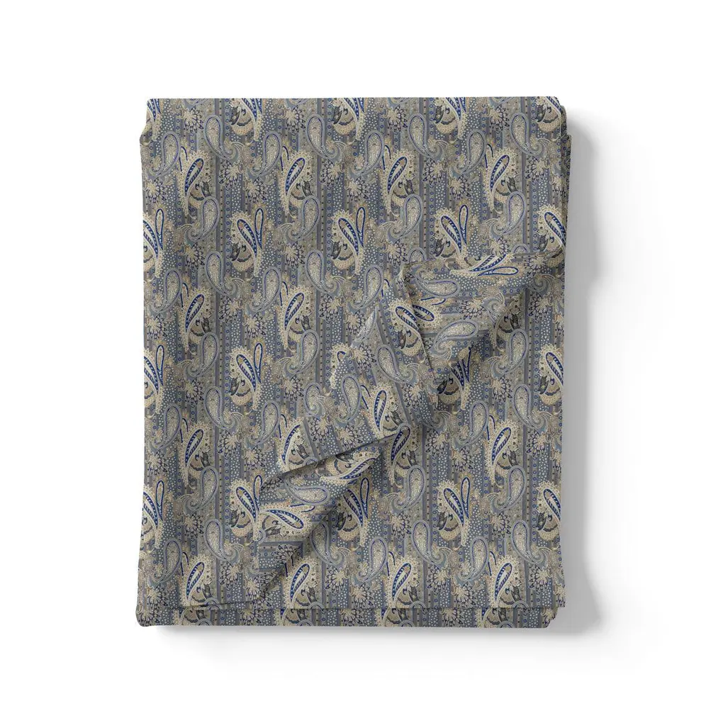 Gray Paisley Pashmina Printed Fabric - Image 3