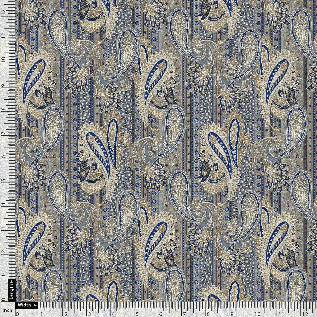 Gray Paisley Pashmina Printed Fabric - Image 5