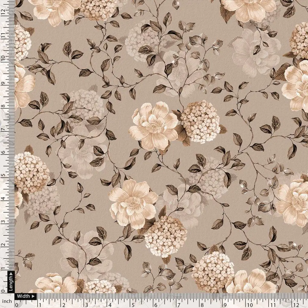 Grayish Orange Roses With Brown Valley Digital Printed Fabric - Image 4