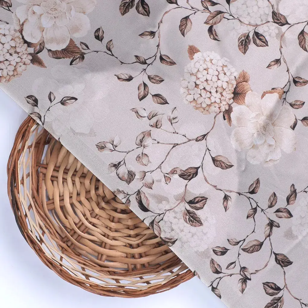 Grayish Orange Roses With Brown Valley Digital Printed Fabric - Japan Satin - Image 2