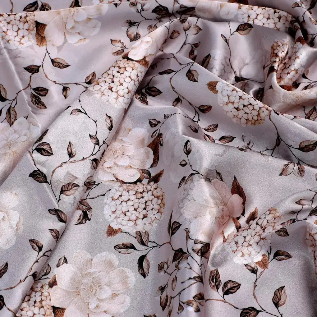 Grayish Orange Roses With Brown Valley Digital Printed Fabric - Japan Satin - Image 3