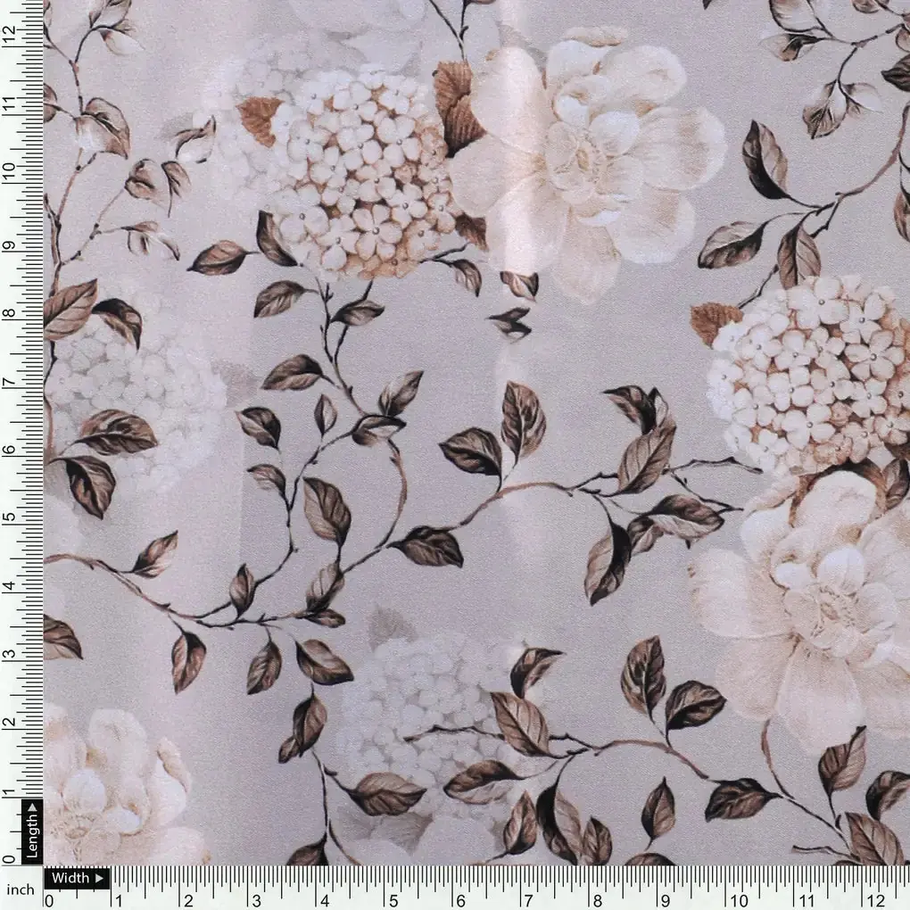 Grayish Orange Roses With Brown Valley Digital Printed Fabric - Japan Satin - Image 4