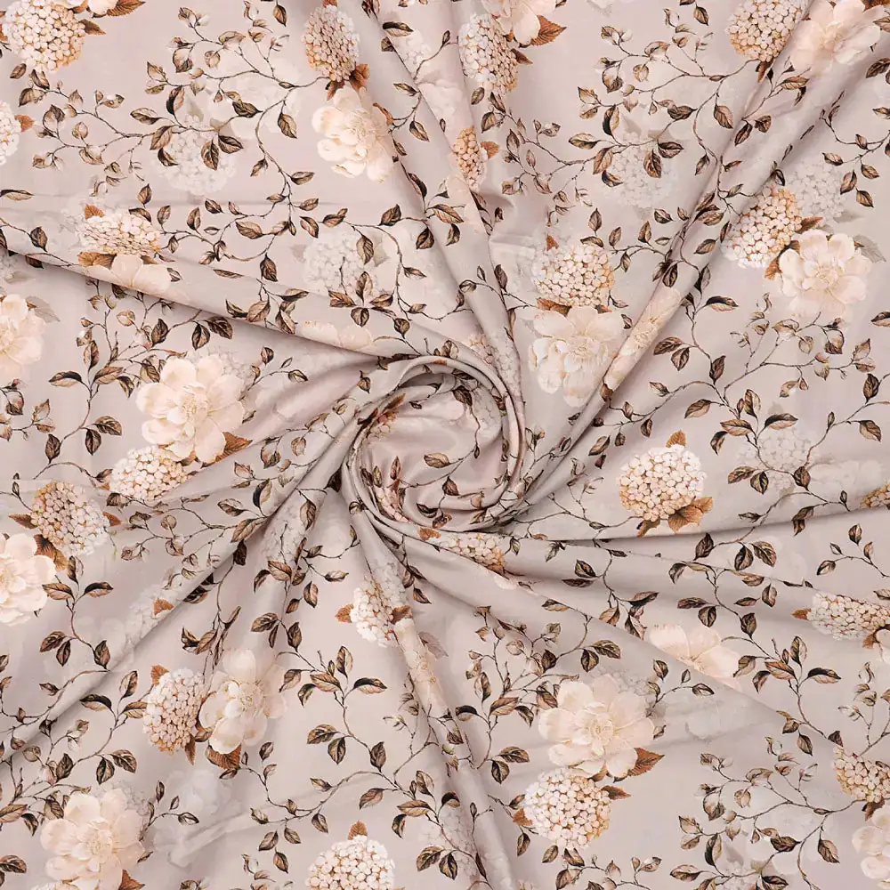 Grayish Orange Roses With Brown Valley Digital Printed Fabric - Muslin - Image 2