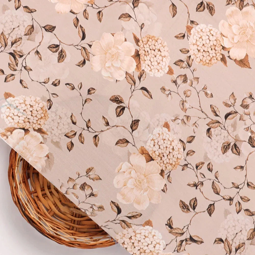 Grayish Orange Roses With Brown Valley Digital Printed Fabric - Muslin - Image 3