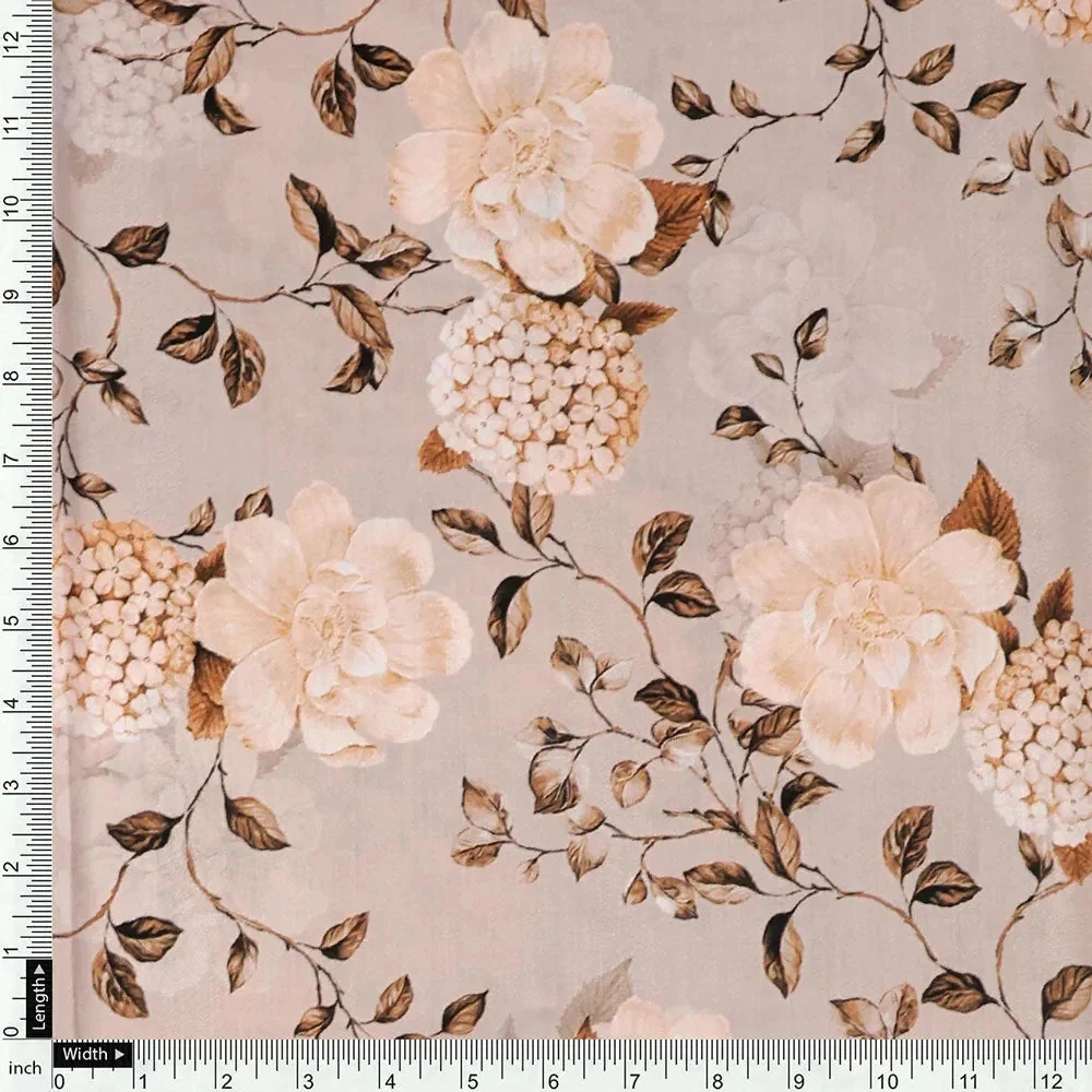 Grayish Orange Roses With Brown Valley Digital Printed Fabric - Muslin - Image 4