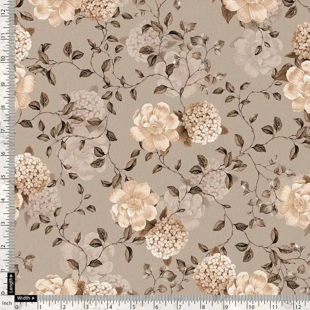 Grayish Orange Roses With Brown Valley Digital Printed Fabric - Pure Georgette - Image 4