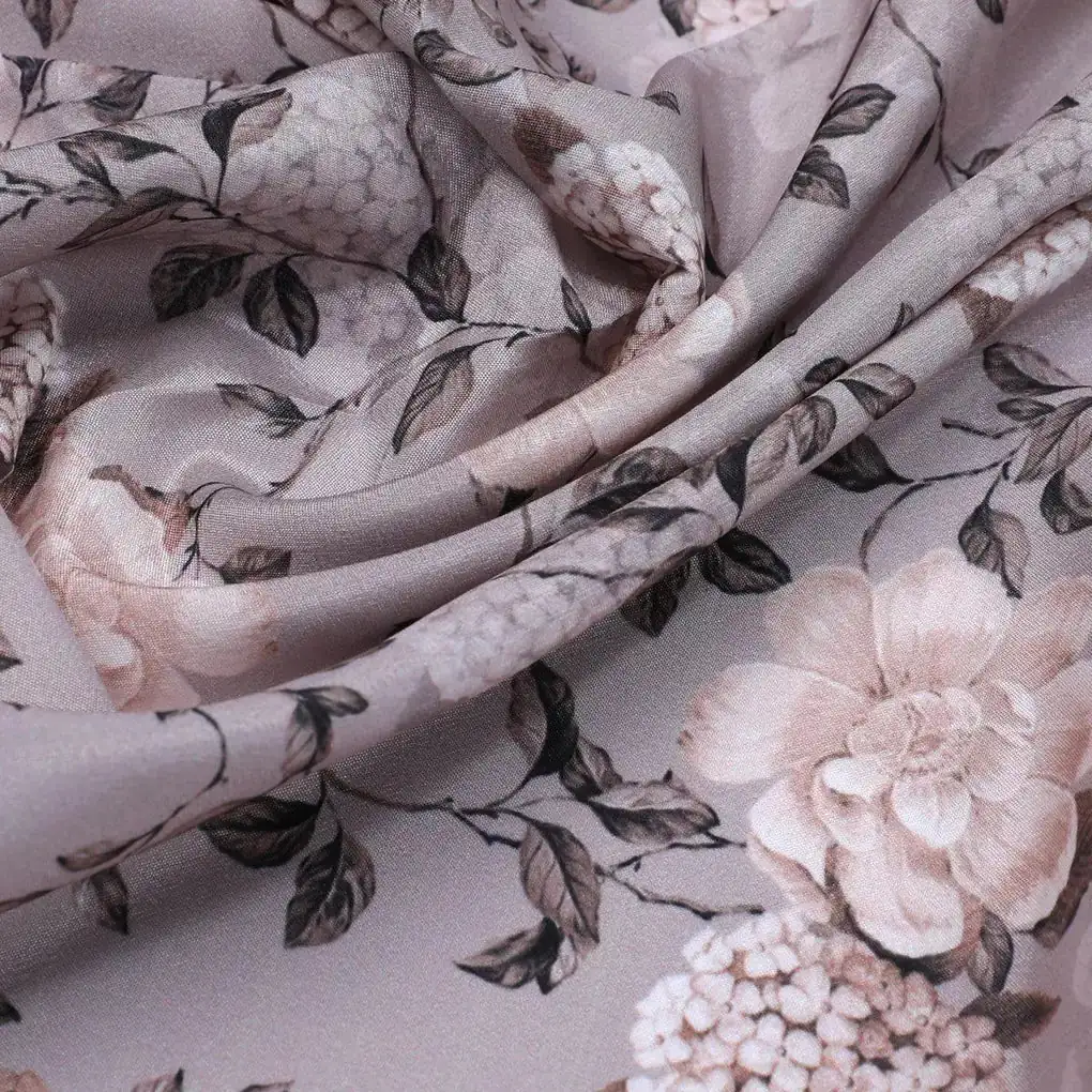 Grayish Orange Roses With Brown Valley Digital Printed Fabric - Crepe - Image 3