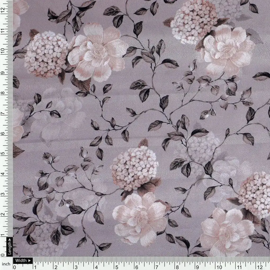 Grayish Orange Roses With Brown Valley Digital Printed Fabric - Crepe - Image 4