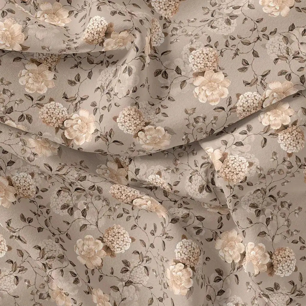 Grayish Orange Roses With Brown Valley Digital Printed Fabric - Upada Silk - Image 2