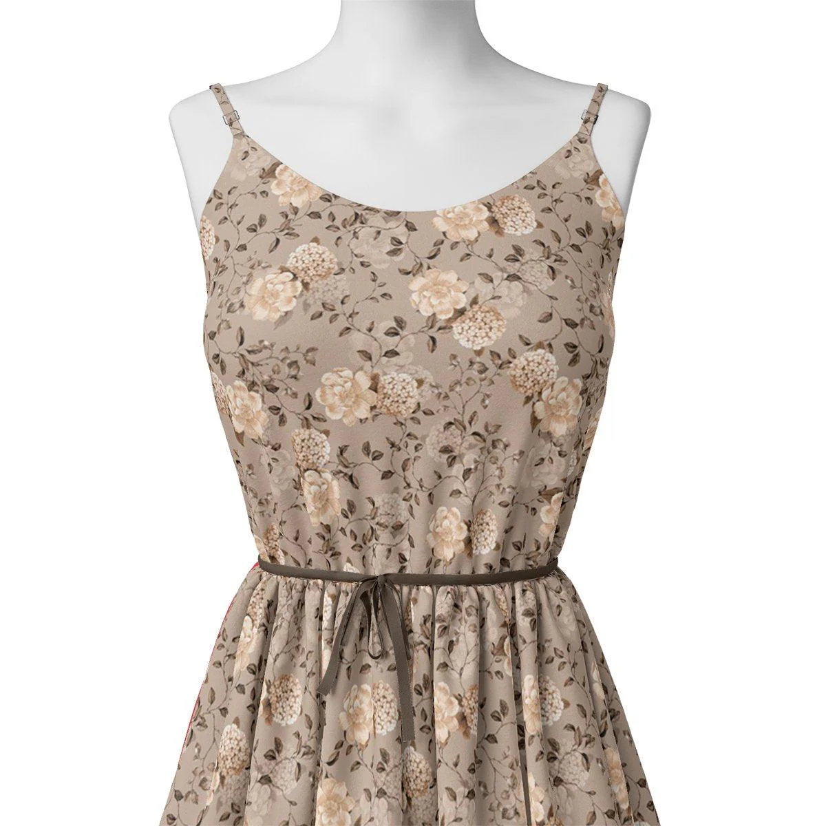 Grayish Orange Roses With Brown Valley Digital Printed Fabric - Upada Silk - Image 3