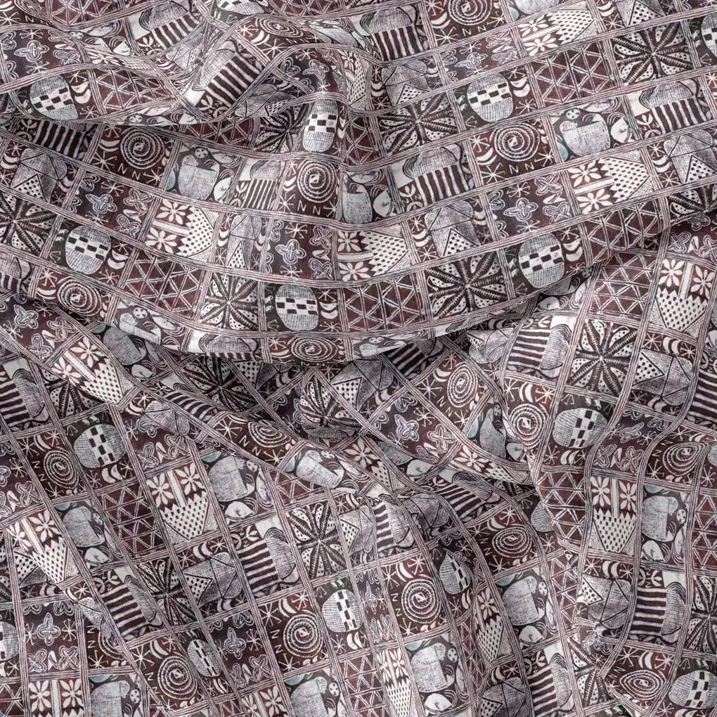 Greek Art Of Multitype Pattern Digital Printed Fabric - Kora Silk - Image 3
