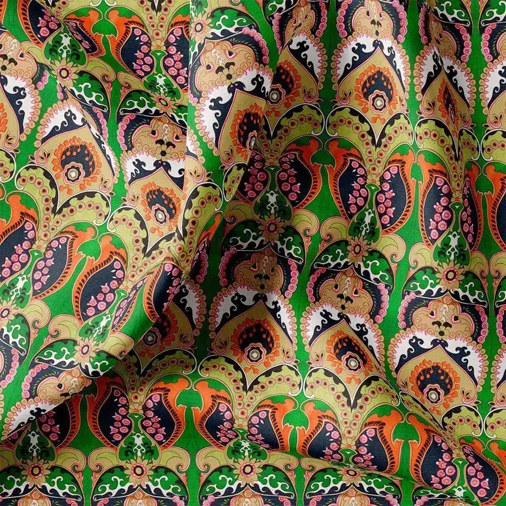 Green Aboriginal Damask Digital Printed Fabric - Image 3
