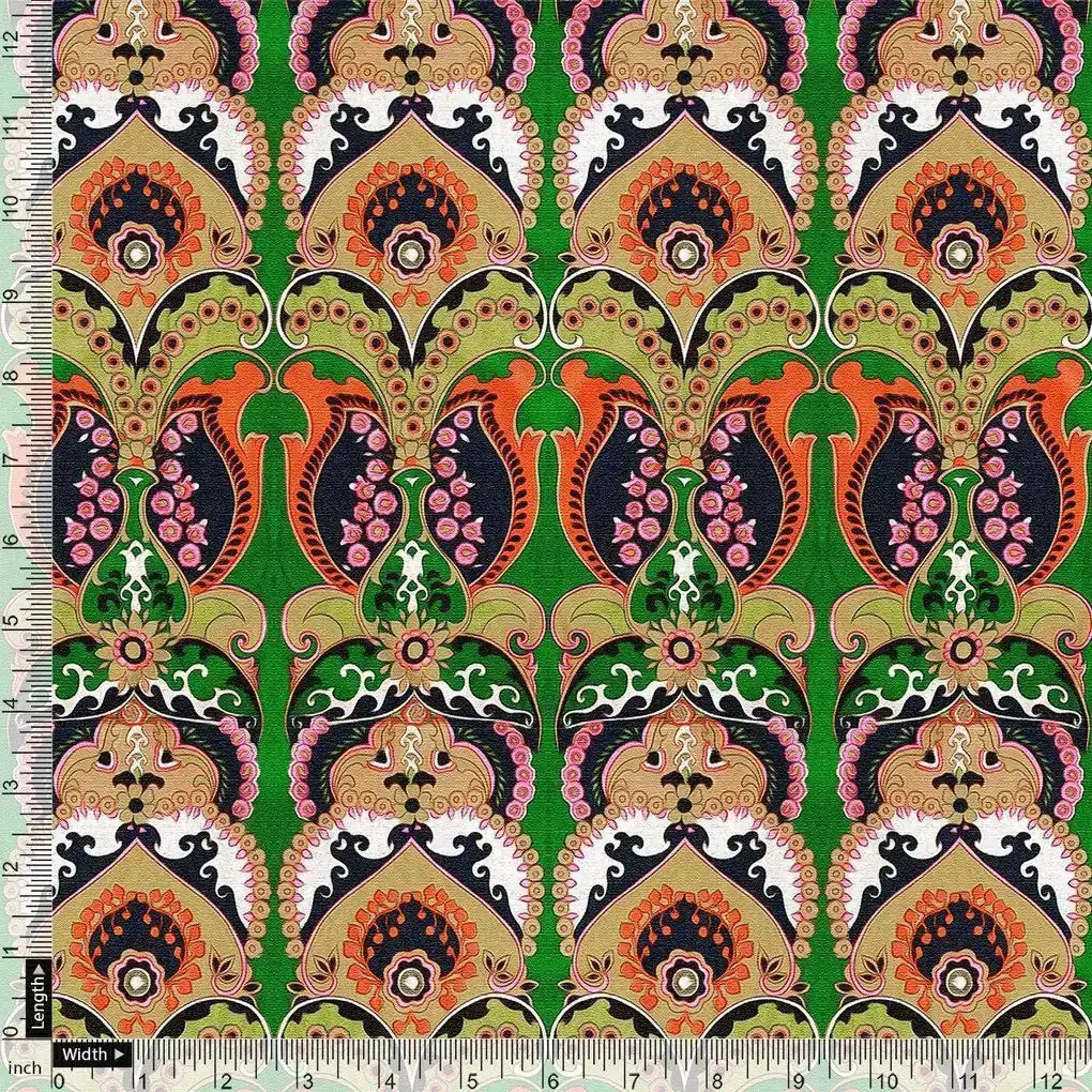 Green Aboriginal Damask Digital Printed Fabric - Image 4