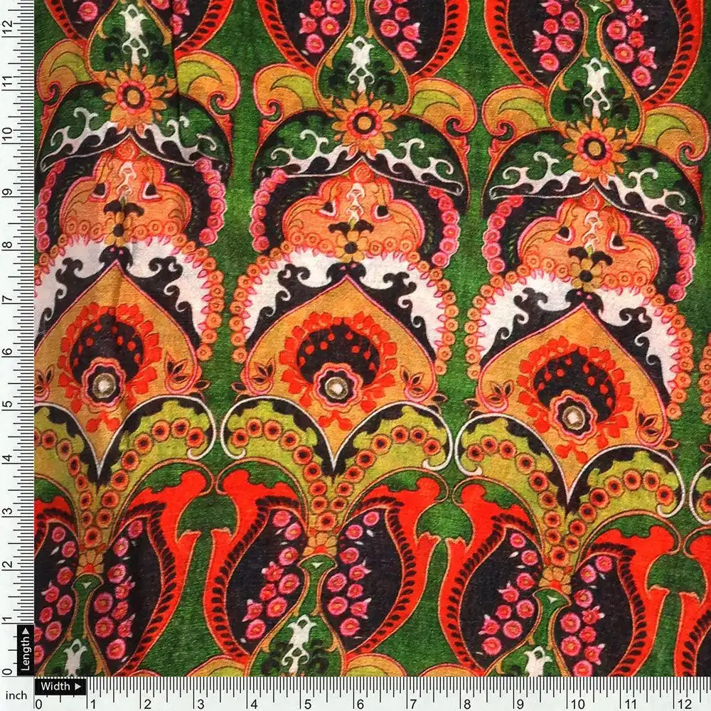 Green Aboriginal Damask Digital Printed Fabric - Image 4