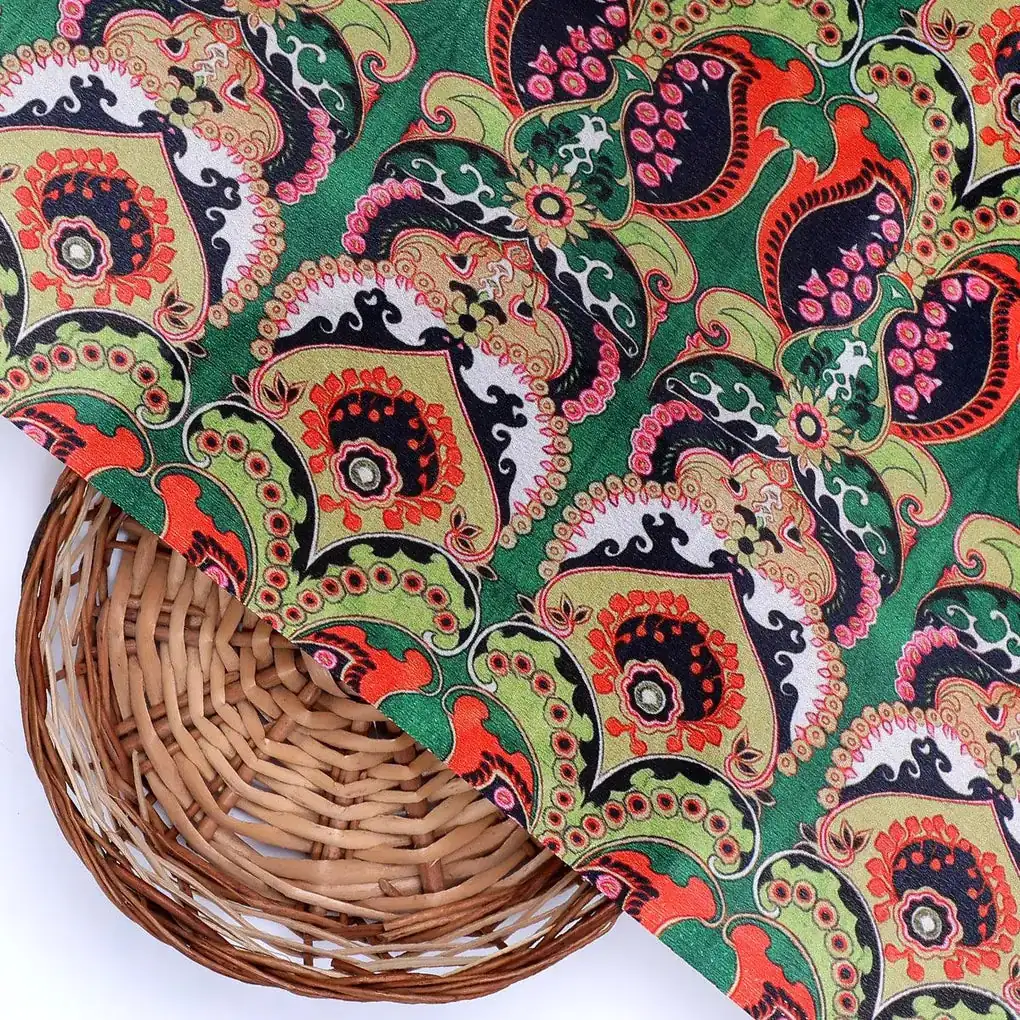 Green Aboriginal Damask Digital Printed Fabric - Image 2