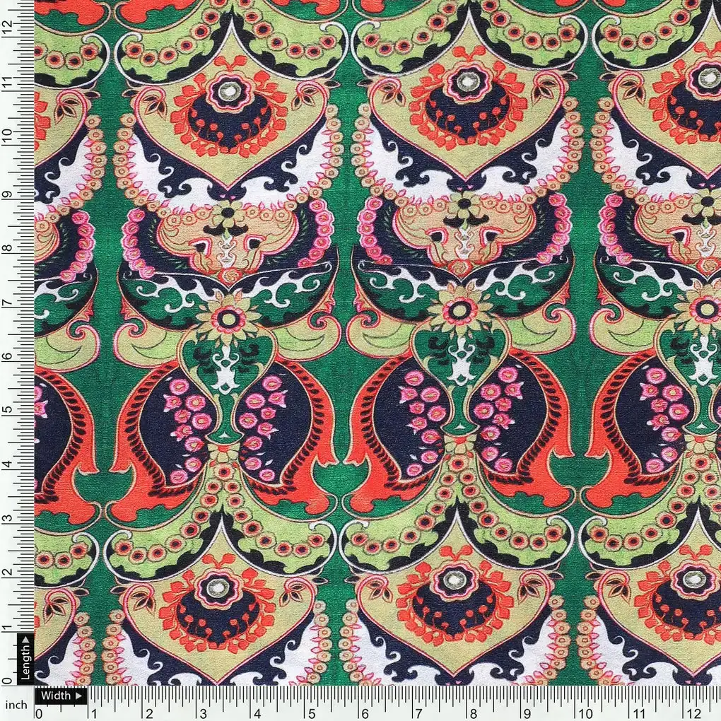 Green Aboriginal Damask Digital Printed Fabric - Image 4