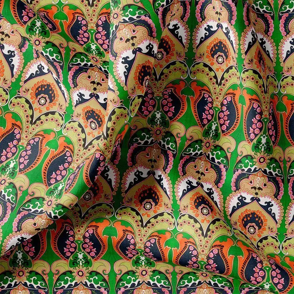 Green Aboriginal Damask Digital Printed Fabric - Image 3