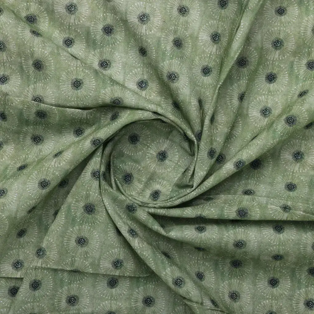Green Abstract Pure Cotton Printed Fabric Material - Image 2