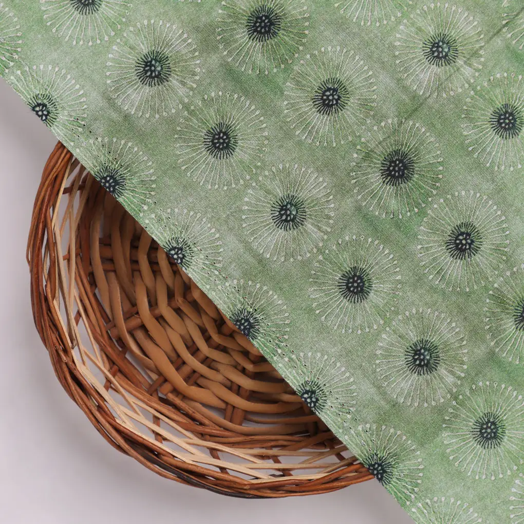 Green Abstract Pure Cotton Printed Fabric Material - Image 3