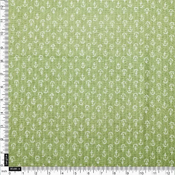 Green Anchor Print Tusser Silk Fabric - Image 4