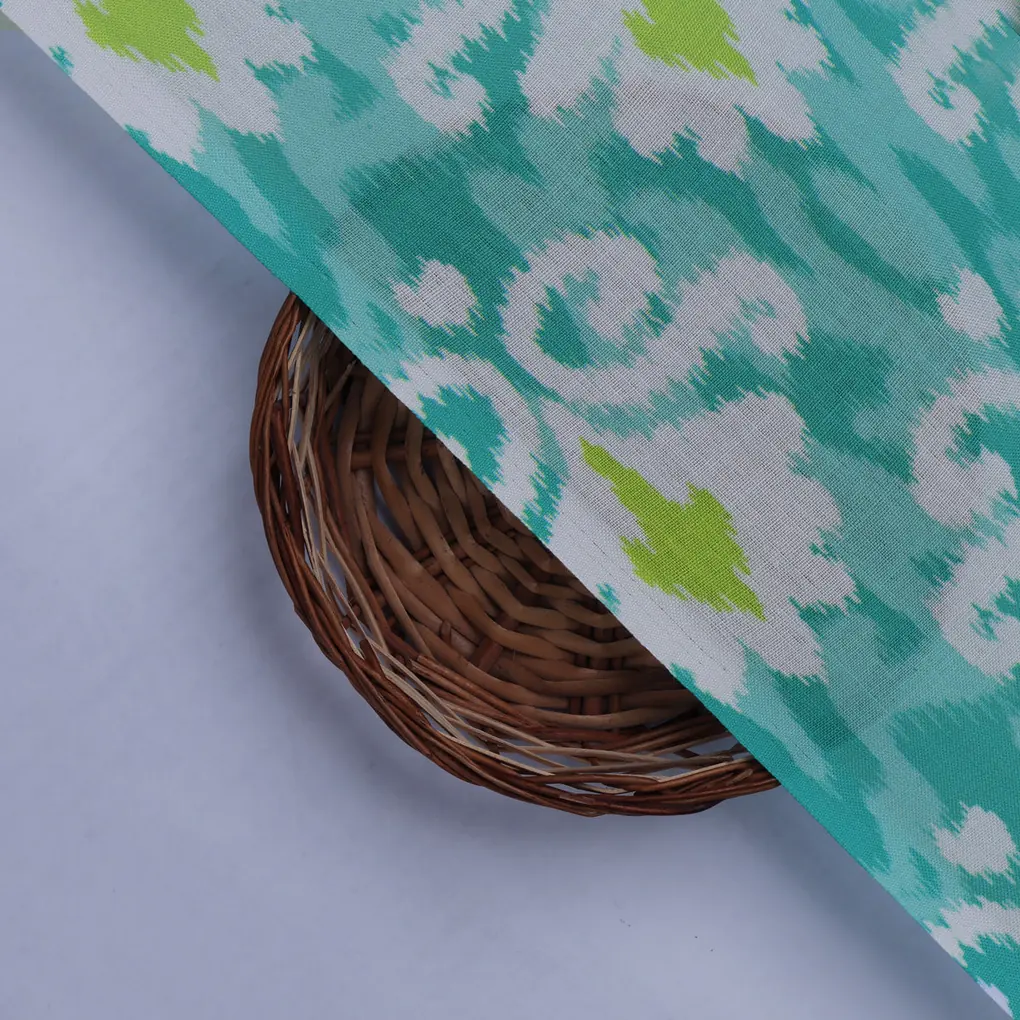 Green and Blue Ikat Print Linen Fabric - Image 2