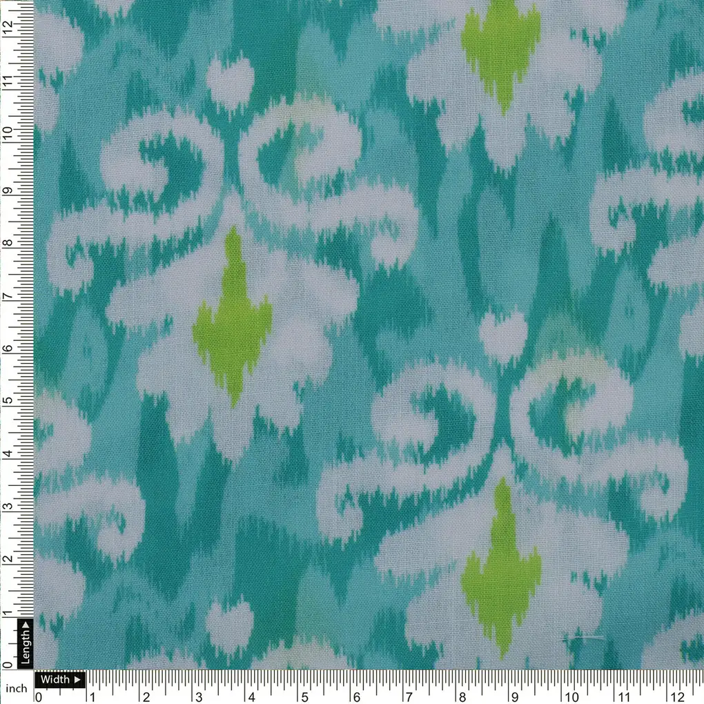 Green and Blue Ikat Print Linen Fabric - Image 4