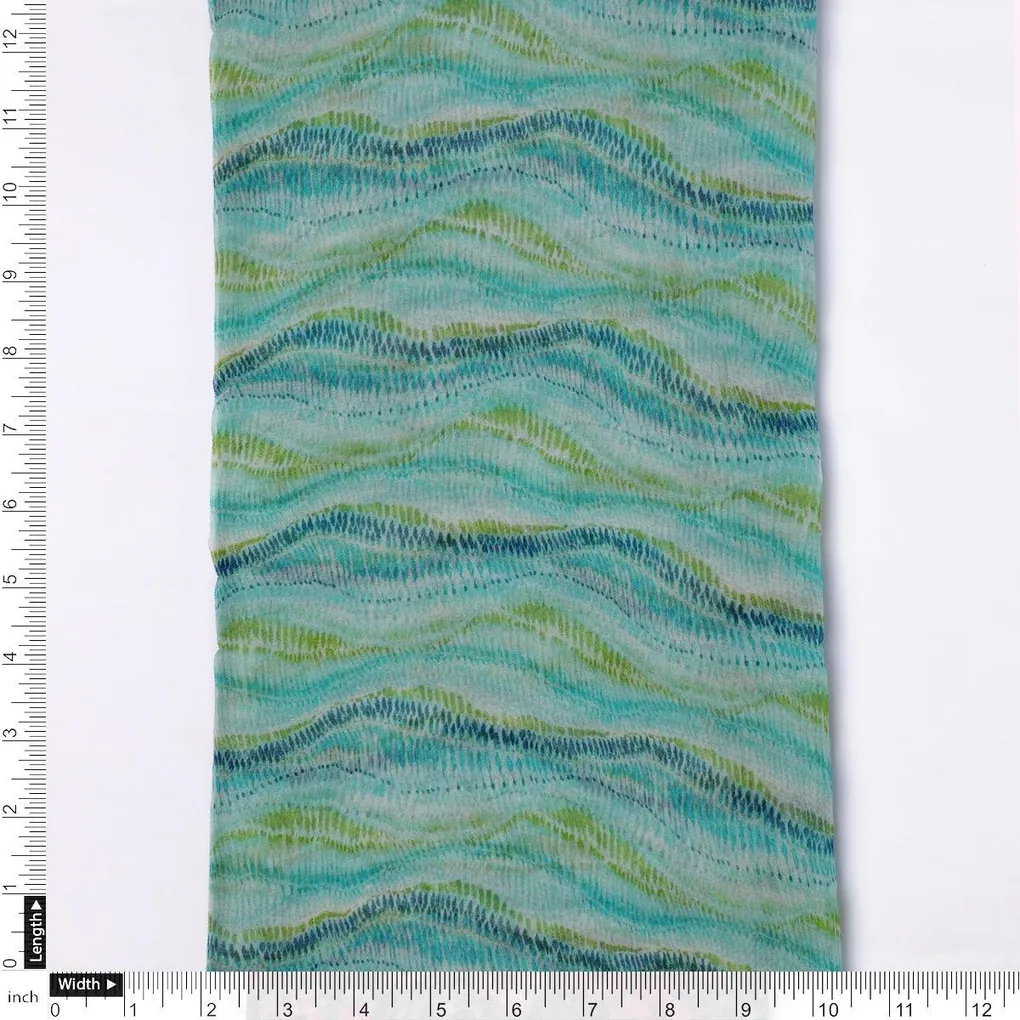 Green and Blue Leheriya Digital Printed Fabric - Image 4