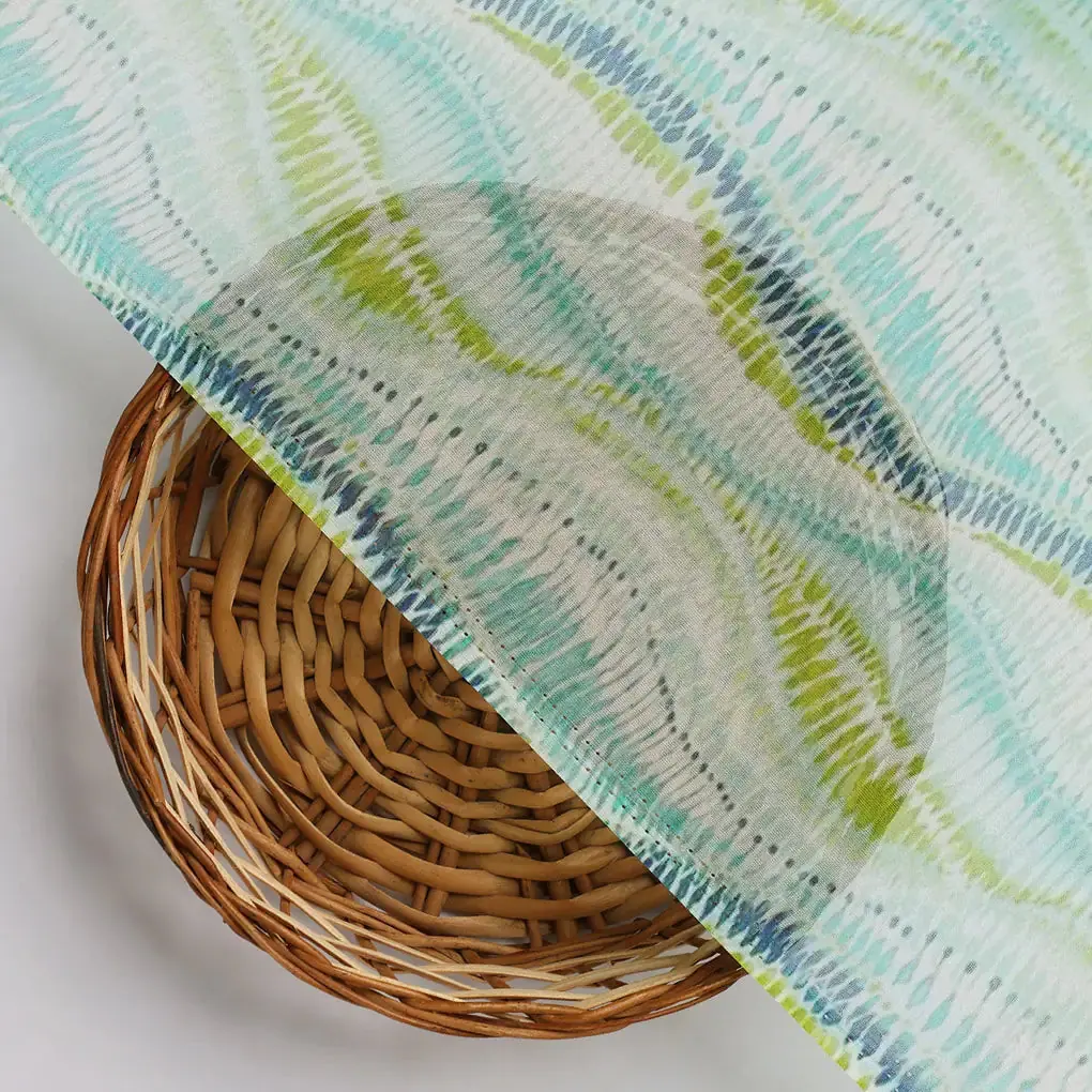 Green and Blue Leheriya Digital Printed Fabric - Image 3