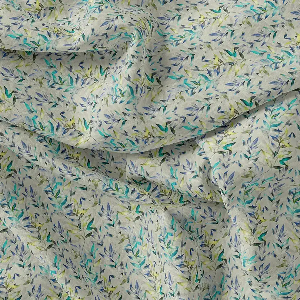 Green And Bluish Leaves Motif Digital Printed Fabric - Image 3