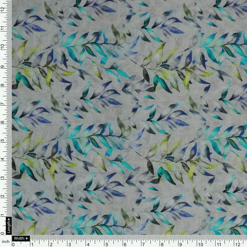 Green And Bluish Leaves Motif Digital Printed Fabric  - Pure Cotton - Image 4