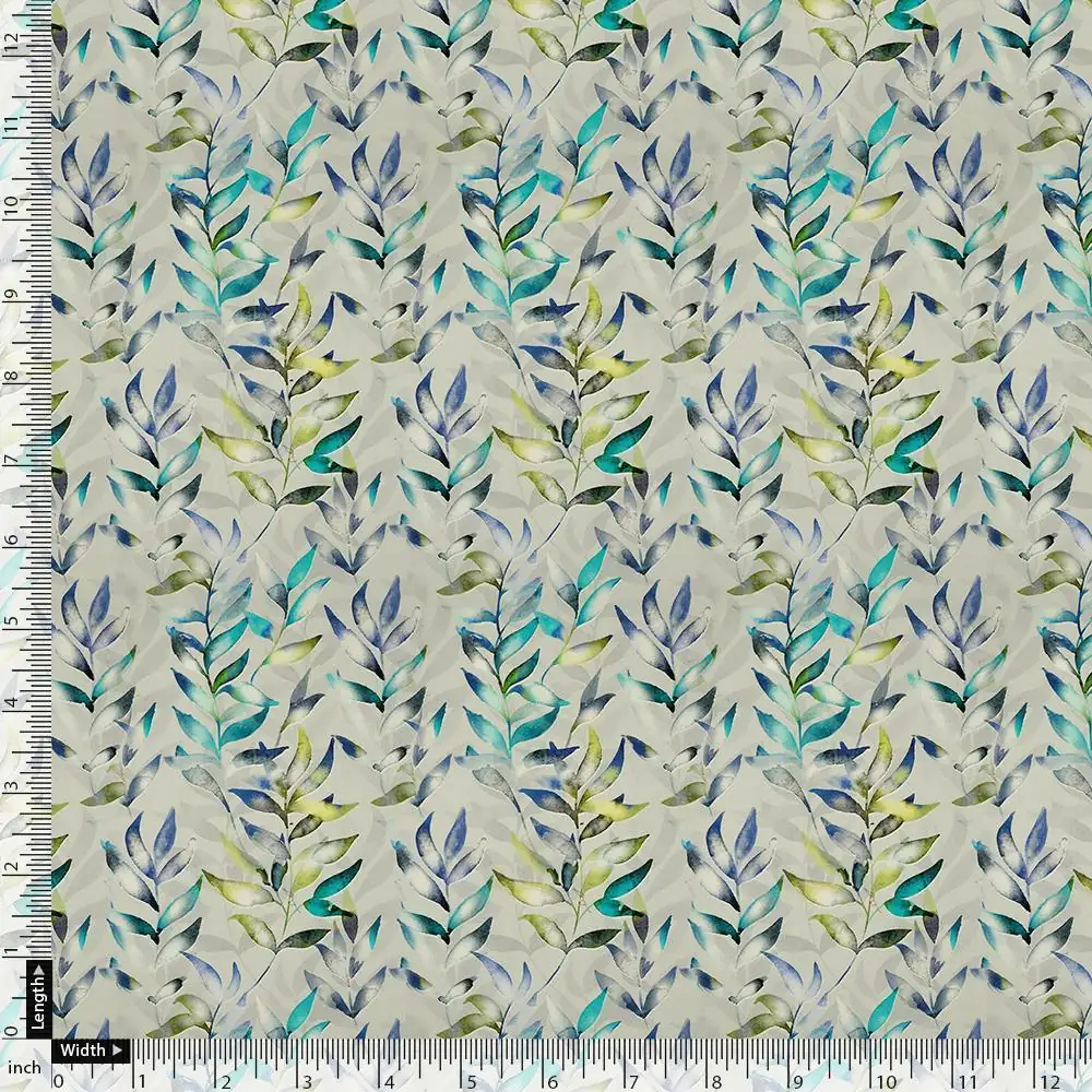 Green And Bluish Leaves Motif Digital Printed Fabric  - Rayon - Image 3
