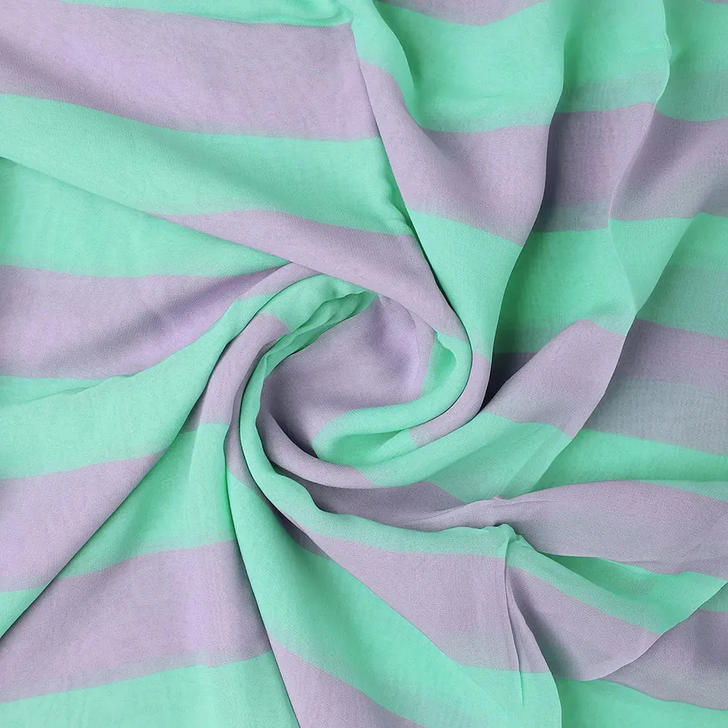 Green And Violet Stripes Digital Printed Fabric  - Pure Georgette - Image 2