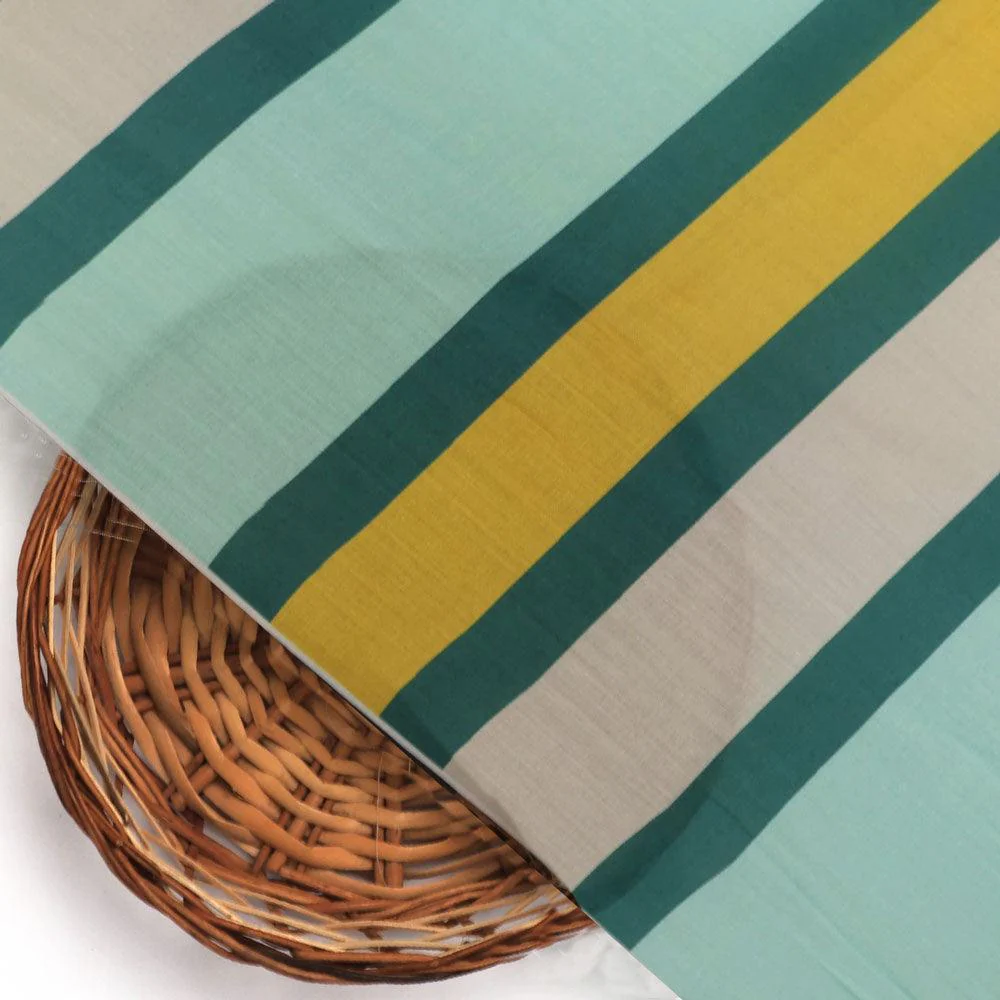 Green And Yellow Stripes Combo Digital Printed Fabric  - Kora Silk - Image 2