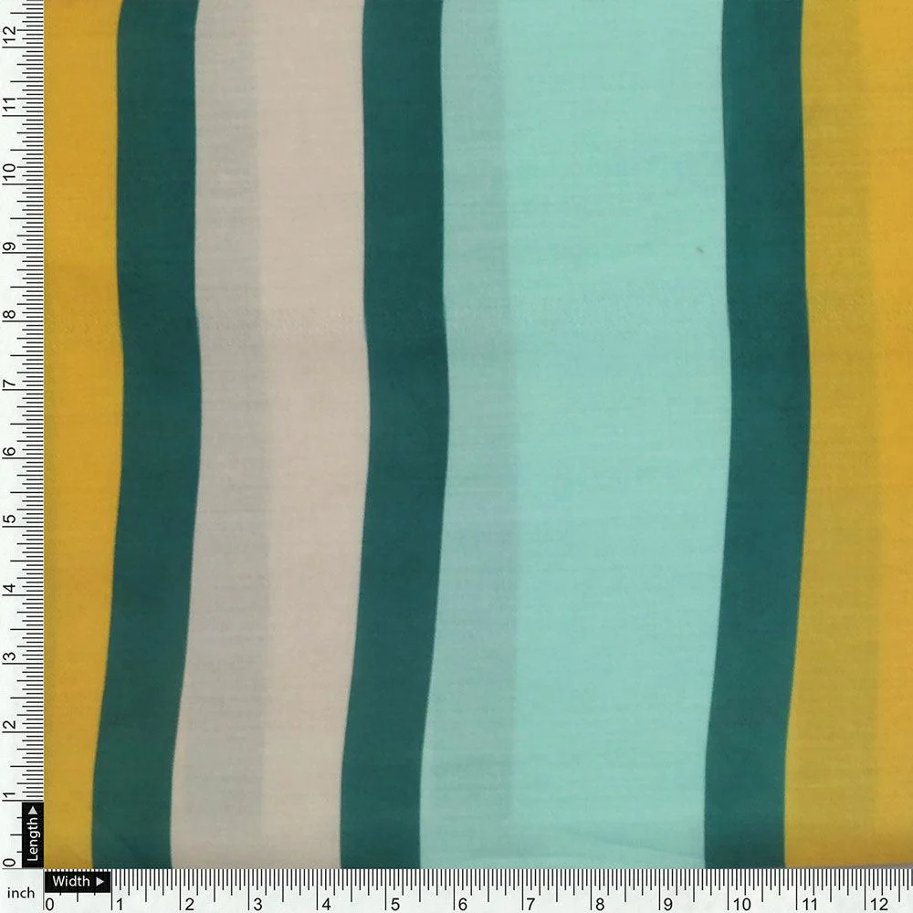 Green And Yellow Stripes Combo Digital Printed Fabric  - Kora Silk - Image 4