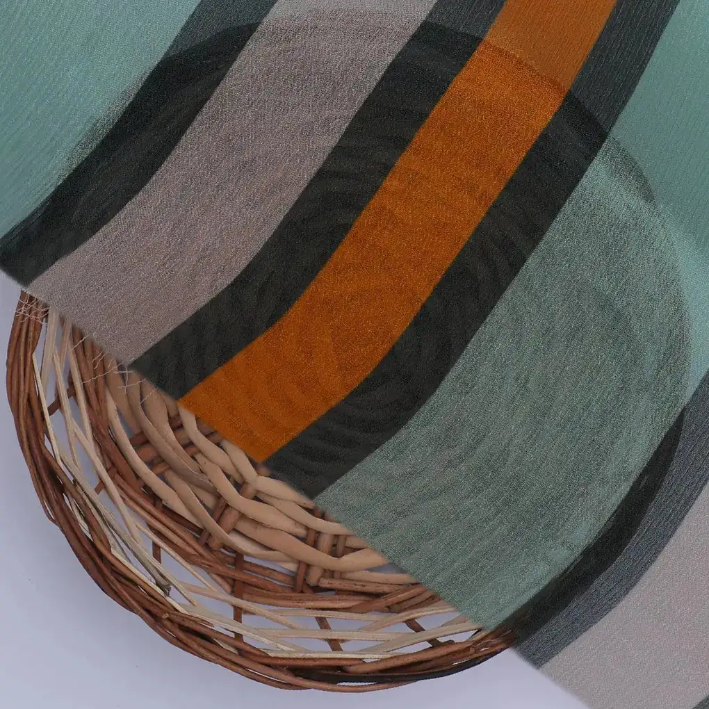 Green And Yellow Stripes Combo Digital Printed Fabric  - Pure Chinon - Image 2