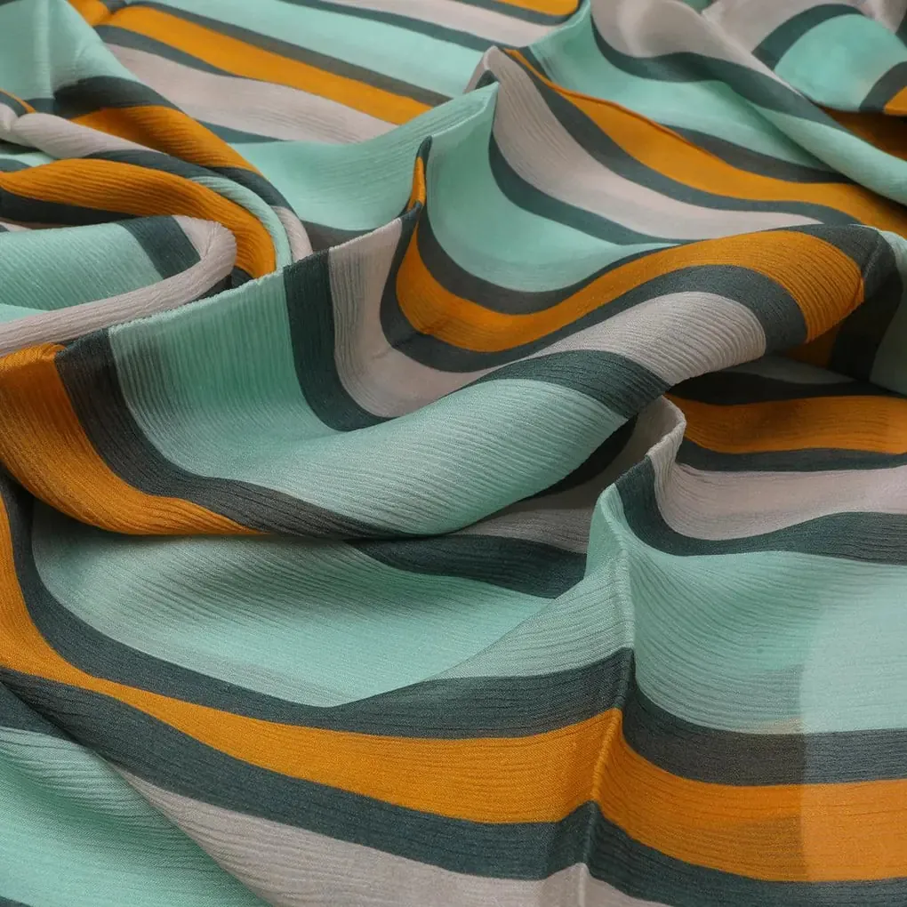 Green And Yellow Stripes Combo Digital Printed Fabric  - Pure Chinon - Image 3