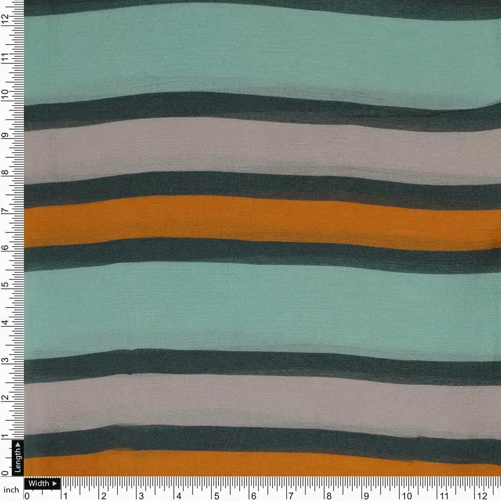 Green And Yellow Stripes Combo Digital Printed Fabric  - Pure Chinon - Image 4