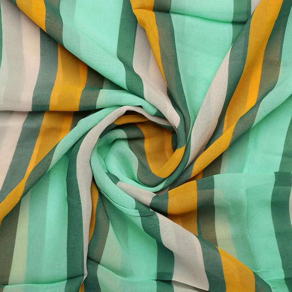 Green And Yellow Stripes Combo Digital Printed Fabric  - Pure Georgette - Image 2