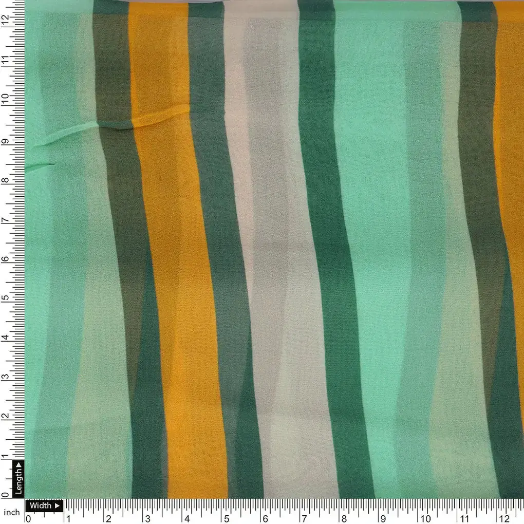 Green And Yellow Stripes Combo Digital Printed Fabric  - Pure Georgette - Image 4